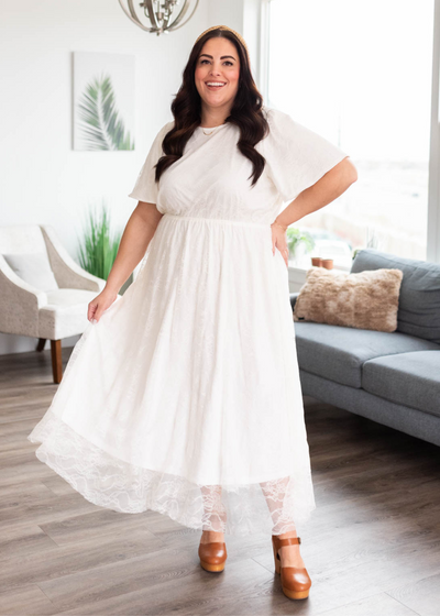 Plus size white lace dress