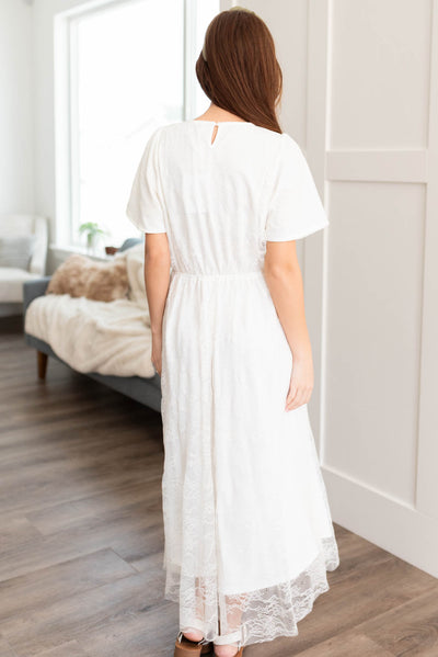 Back view of the white lace dress