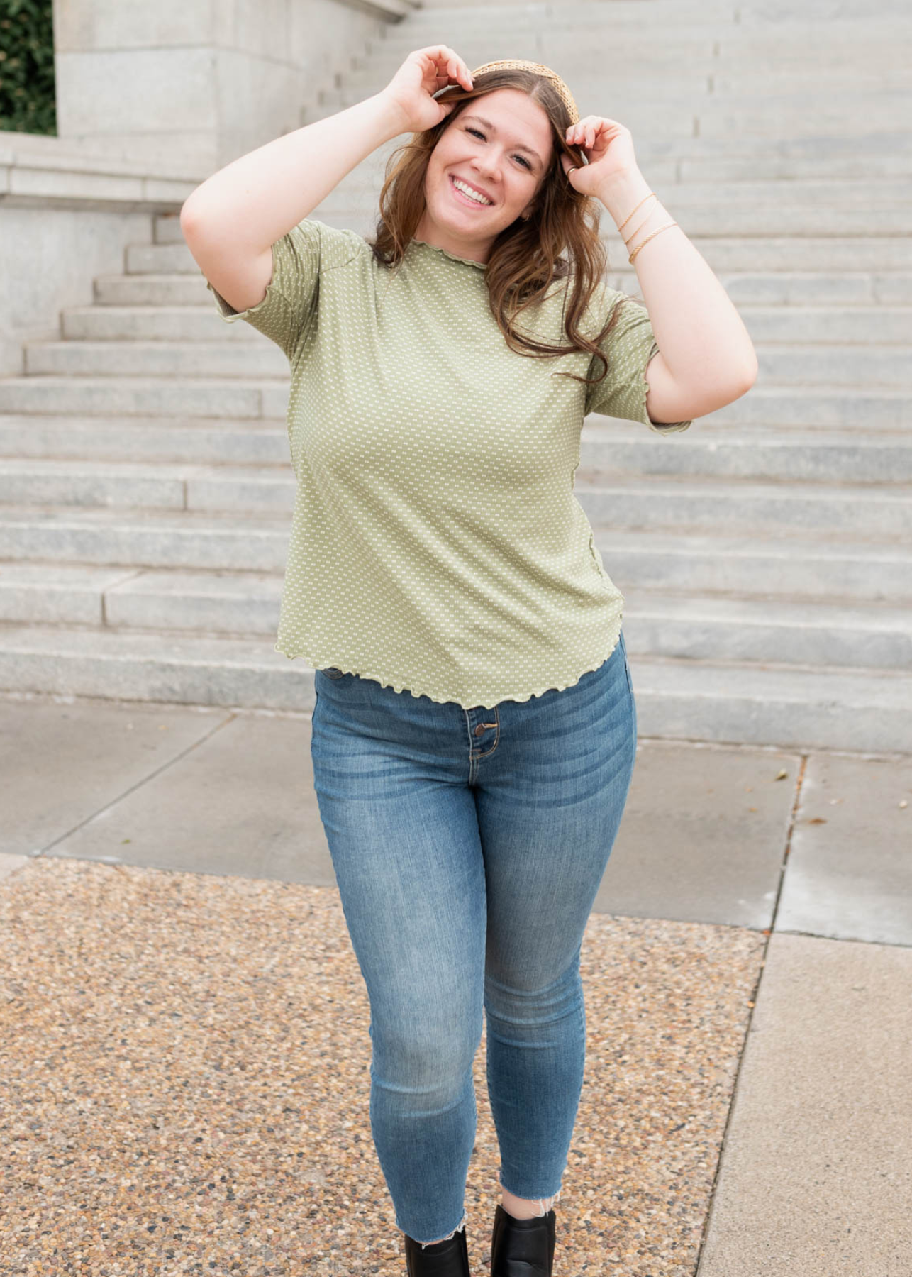 Plus size olive dot texture top