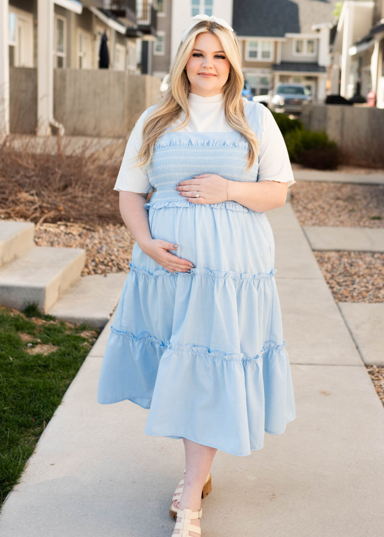 plus size blue square neck dress