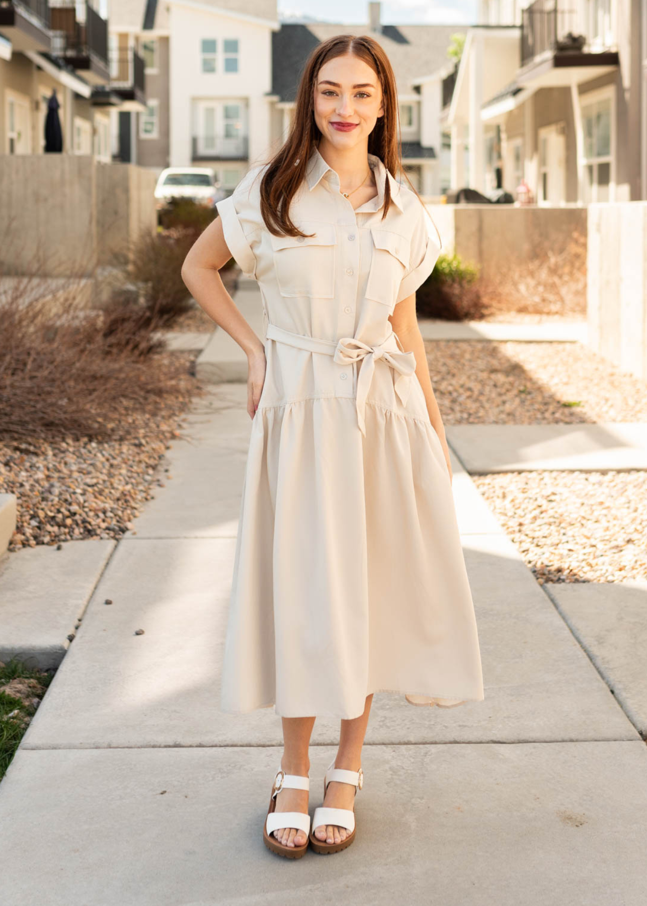 Beige button down dress