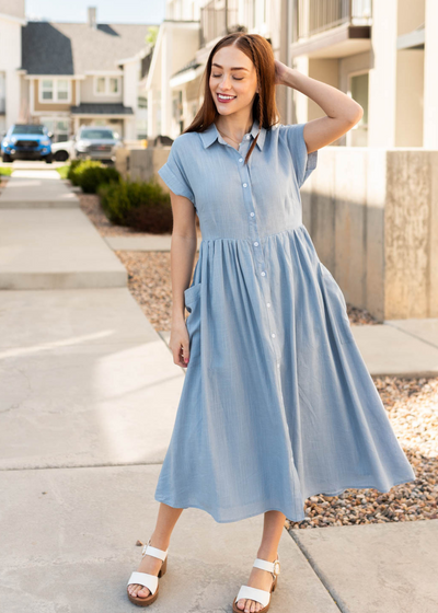 Blue button down dress