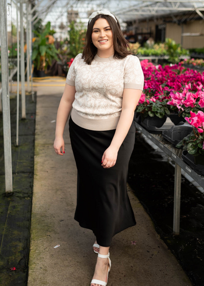 Ivy Black Satin Midi Skirt