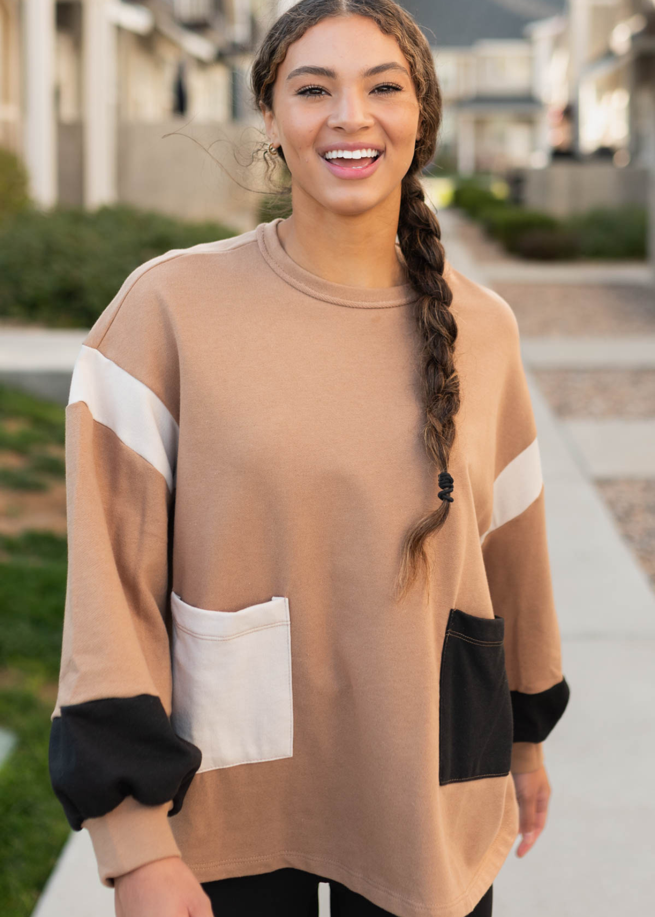 Jacklyn Mocha Color Block Pullover