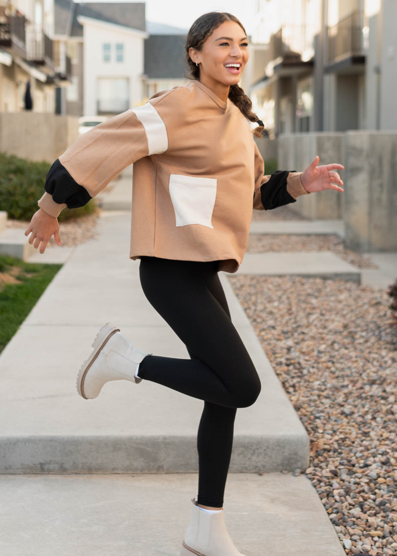 Jacklyn Mocha Color Block Pullover