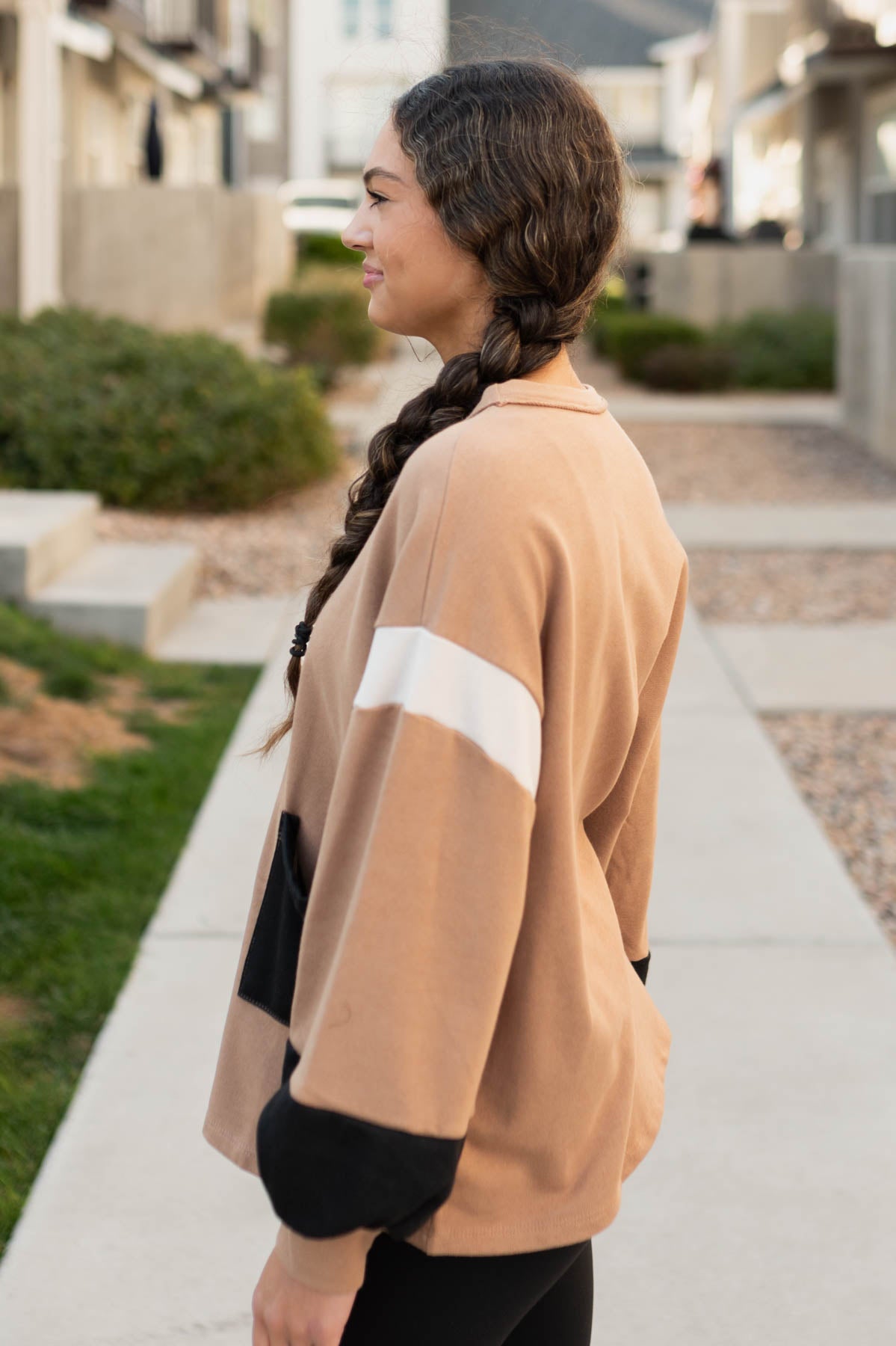 Jacklyn Mocha Color Block Pullover