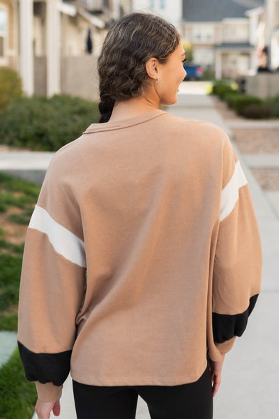 Jacklyn Mocha Color Block Pullover