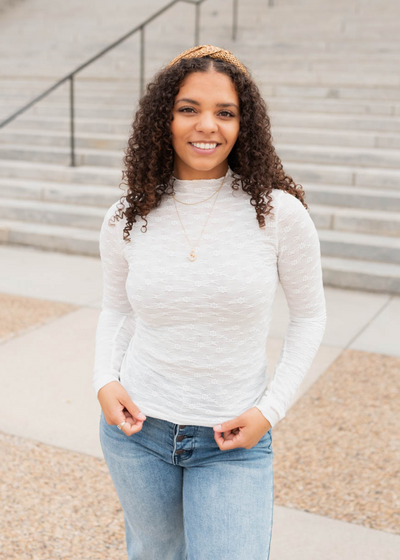 Jade White Sheer Floral Lace Top