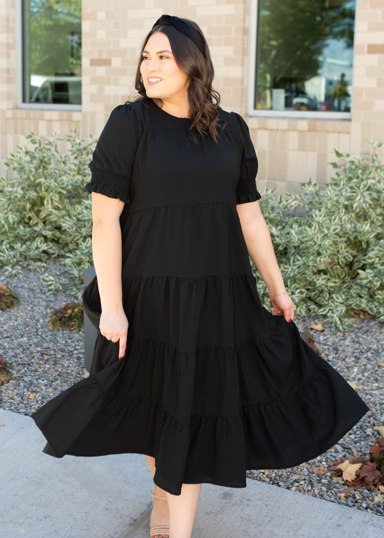 Plus size tiered black dress