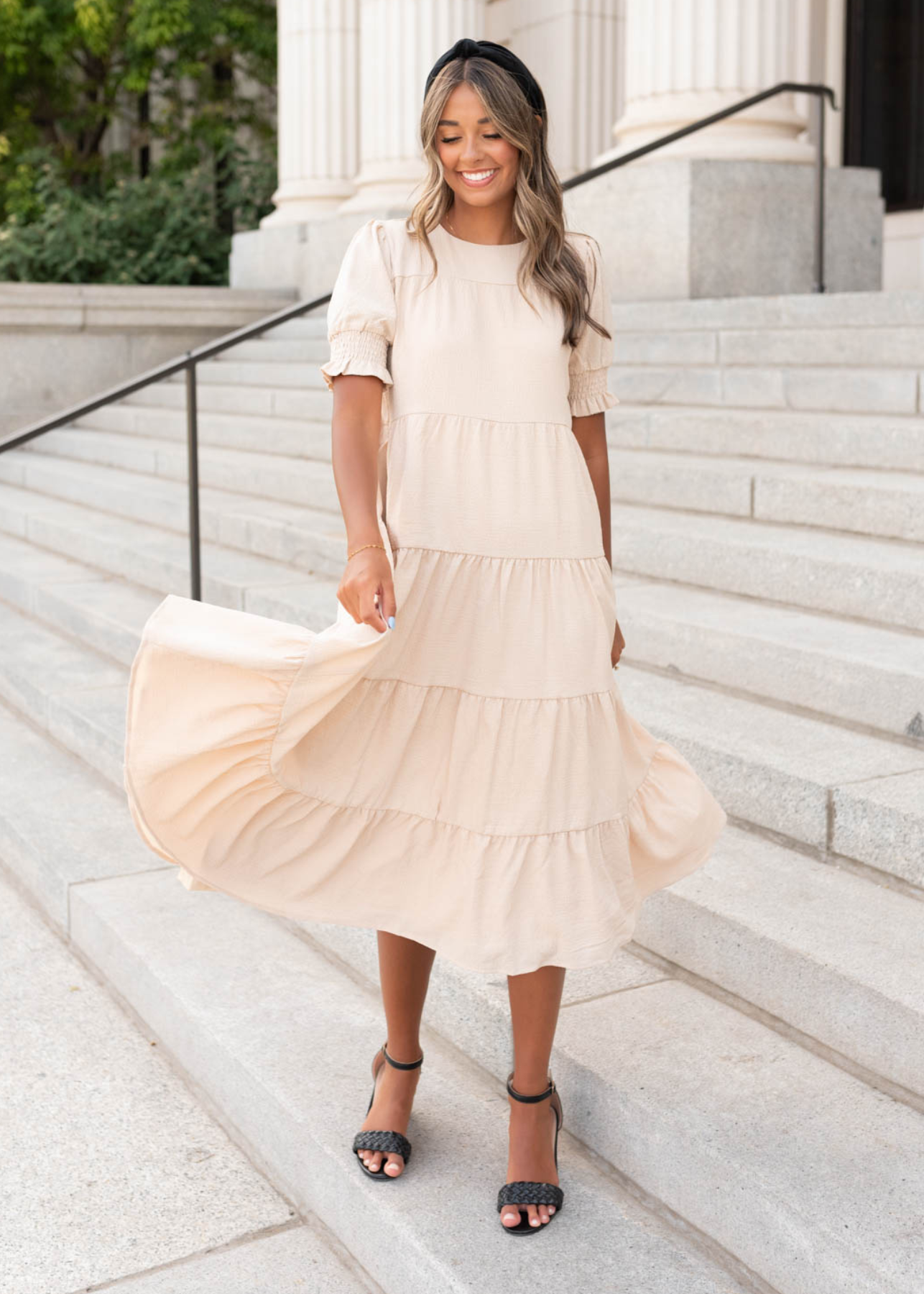 Tiered cream dress