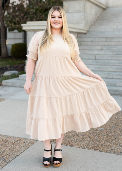 Plus size tiered cream dress