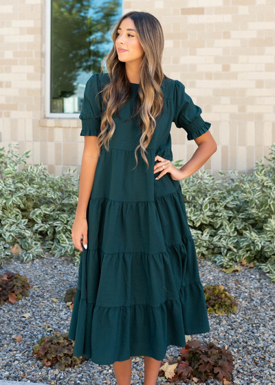 Tiered dark green dress