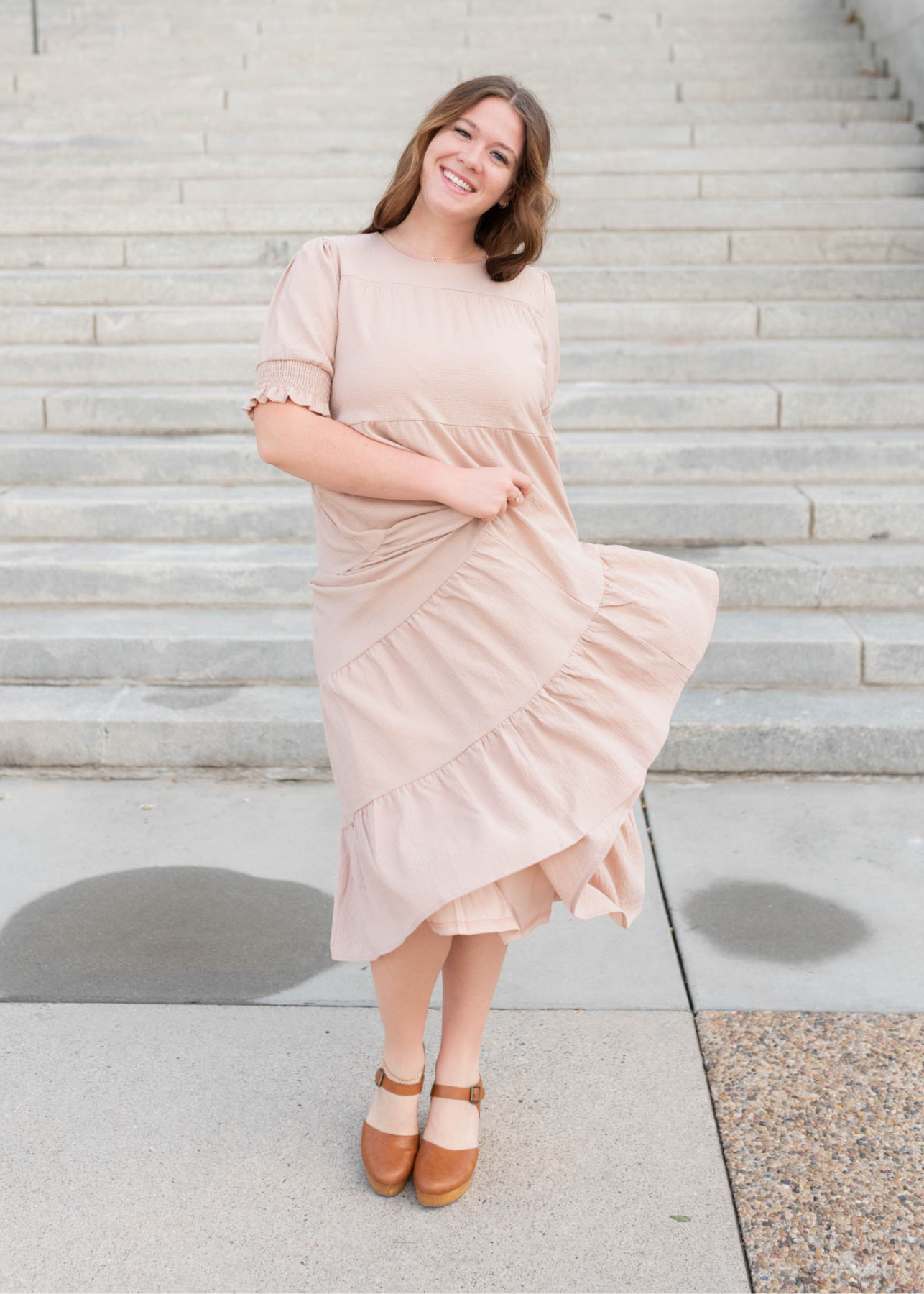 Plus size tiered dusty blush dress