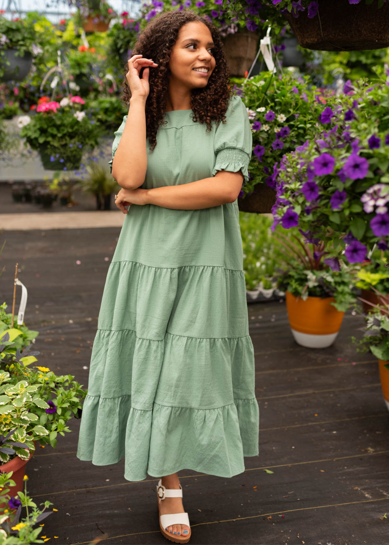 Janessa Tiered Green Dress