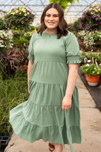 Janessa Tiered Green Dress