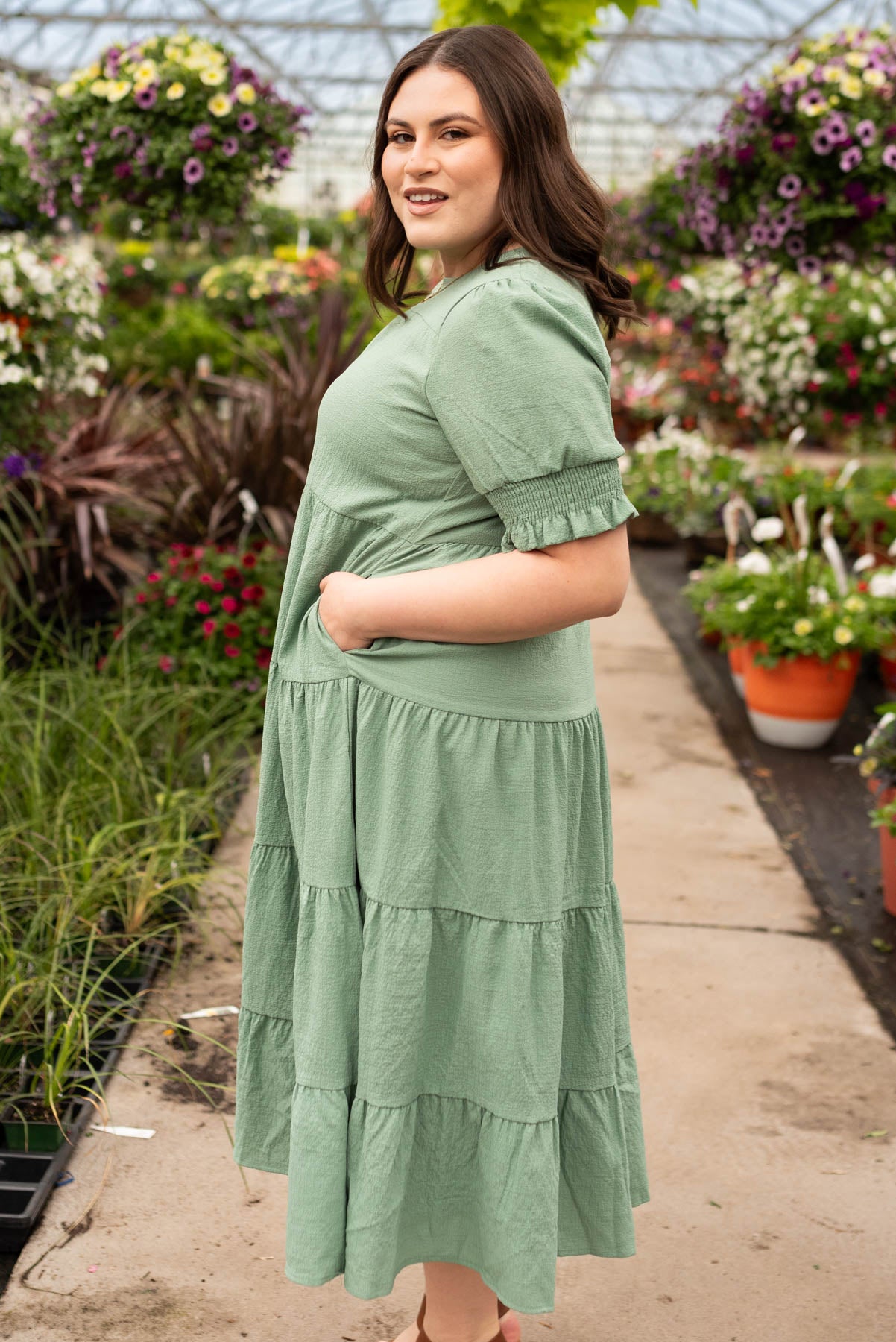 Janessa Tiered Green Dress