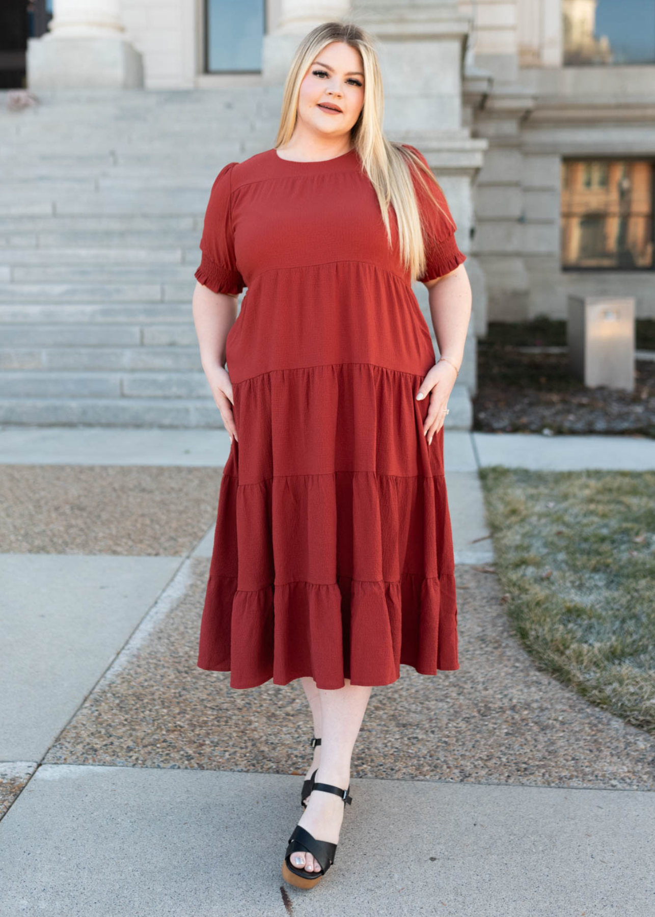 Plus size tired rust dress