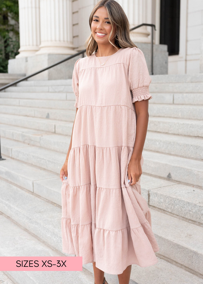 Tiered taupe dress with tiered skirt