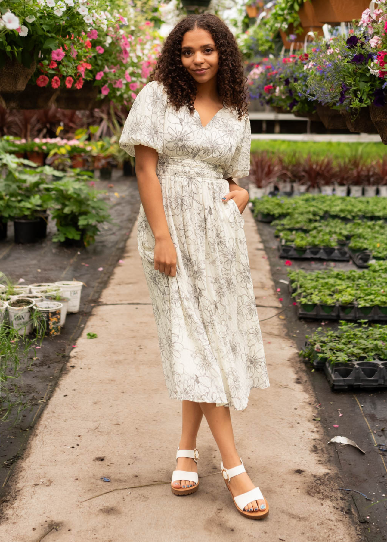 Jenelle Ivory Black Floral Print Dress