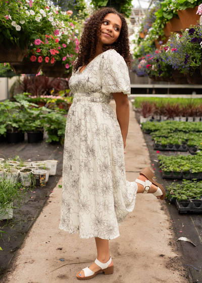 Jenelle Ivory Black Floral Print Dress