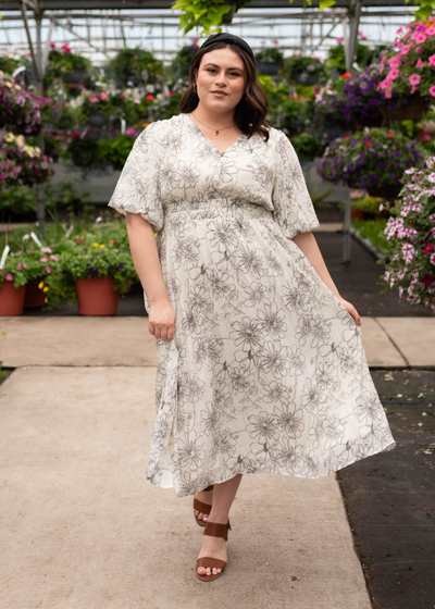 Jenelle Ivory Black Floral Print Dress