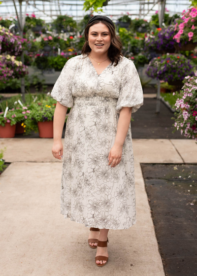 Jenelle Ivory Black Floral Print Dress