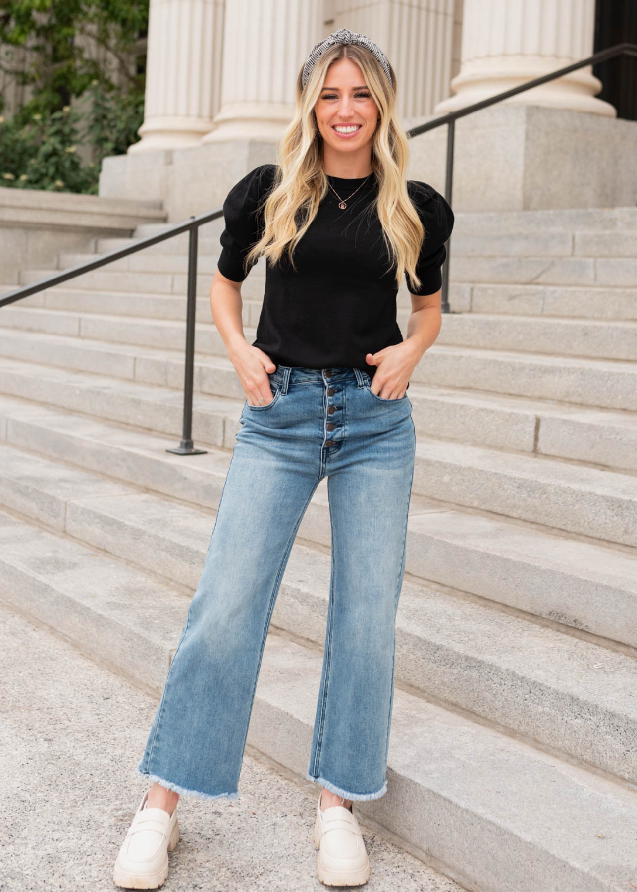 Black puff sleeve sweater top