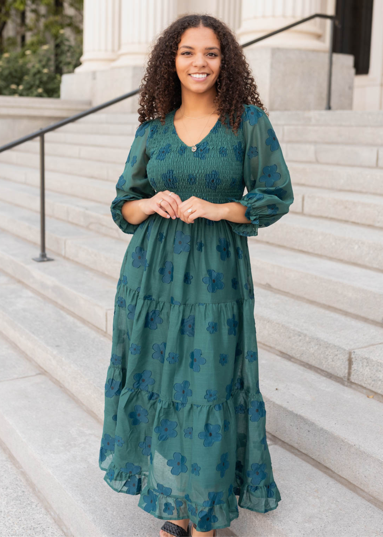 Dark green floral dress