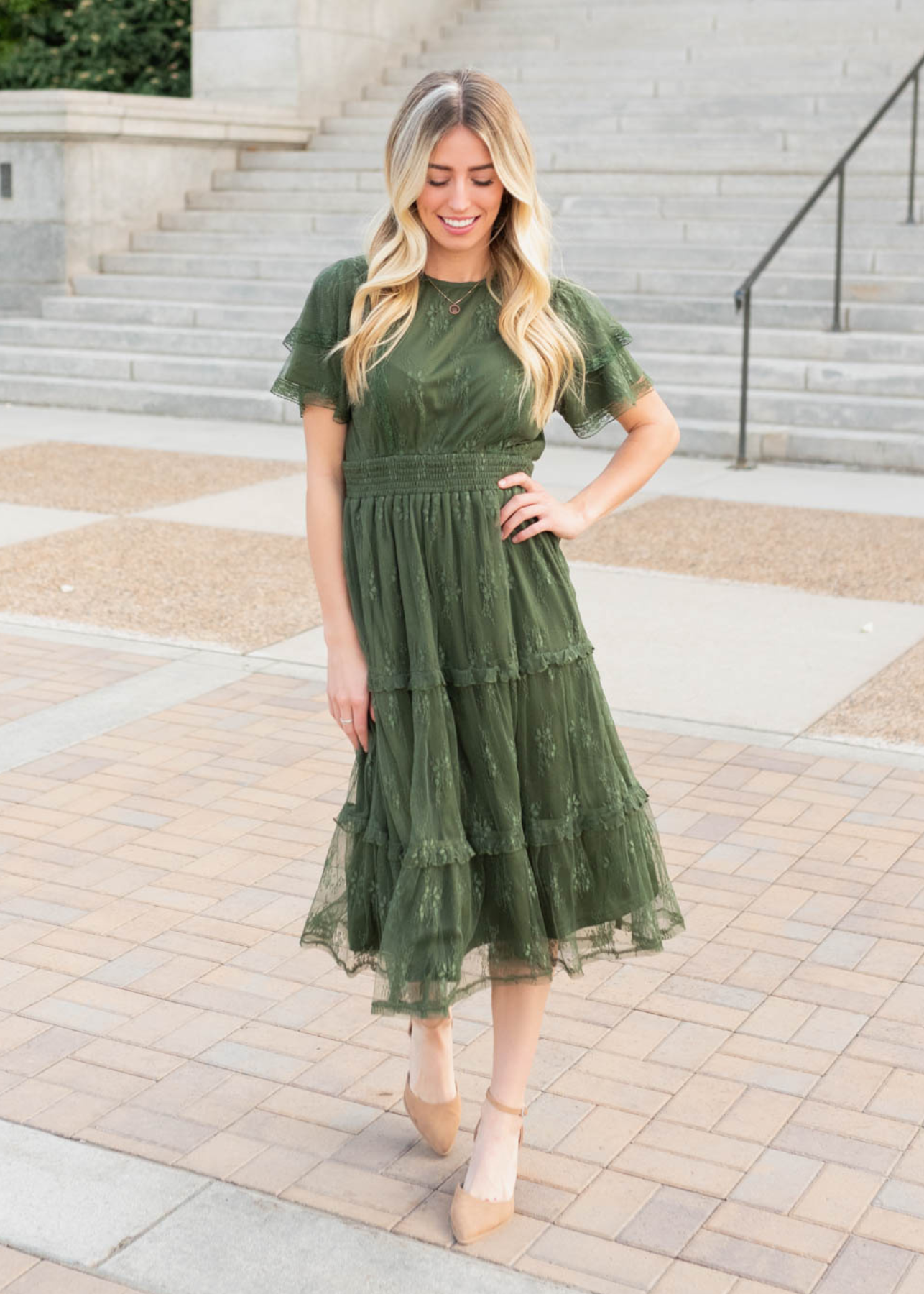 Dark green floral lace dress