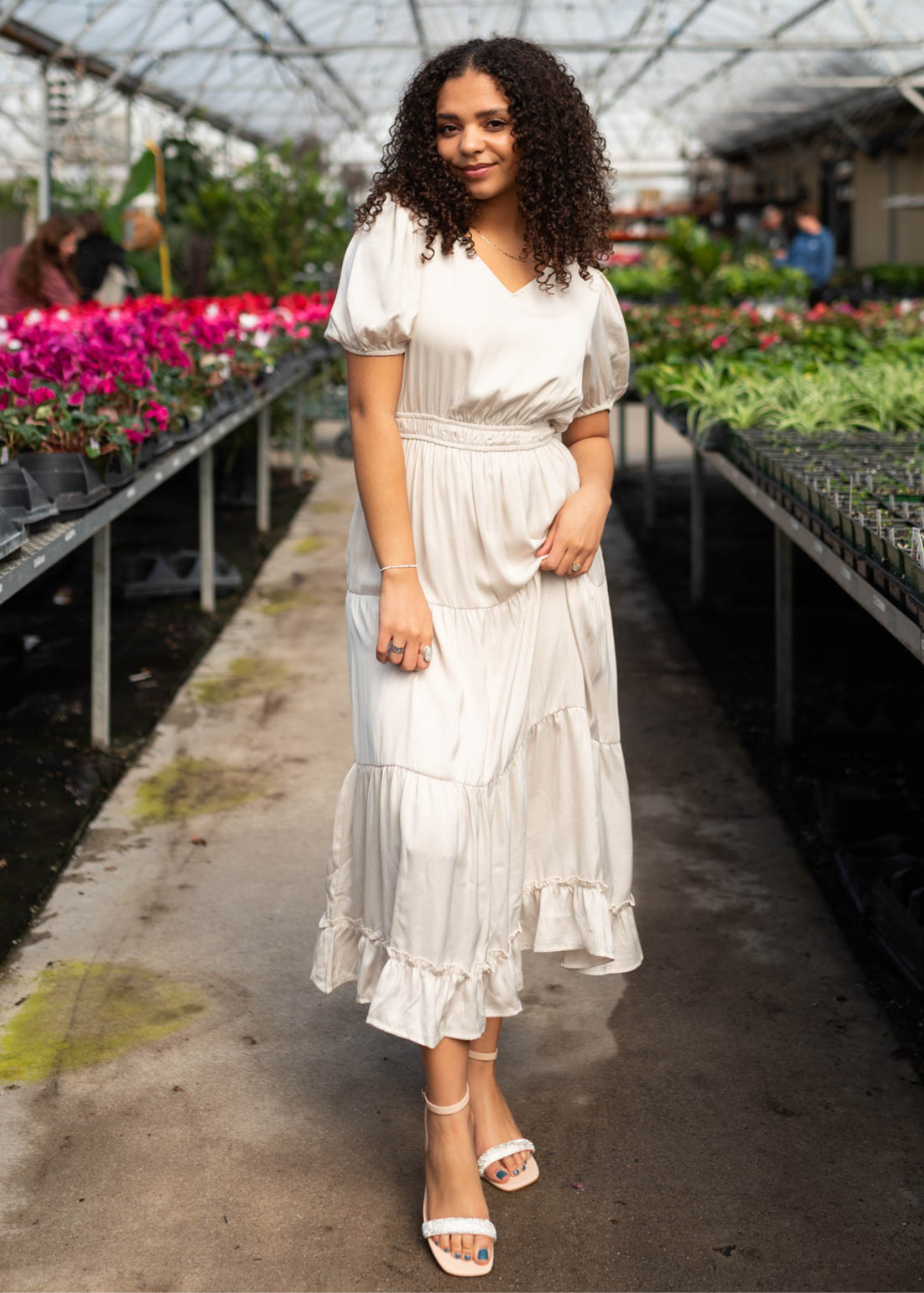 Ivory satin tiered dress