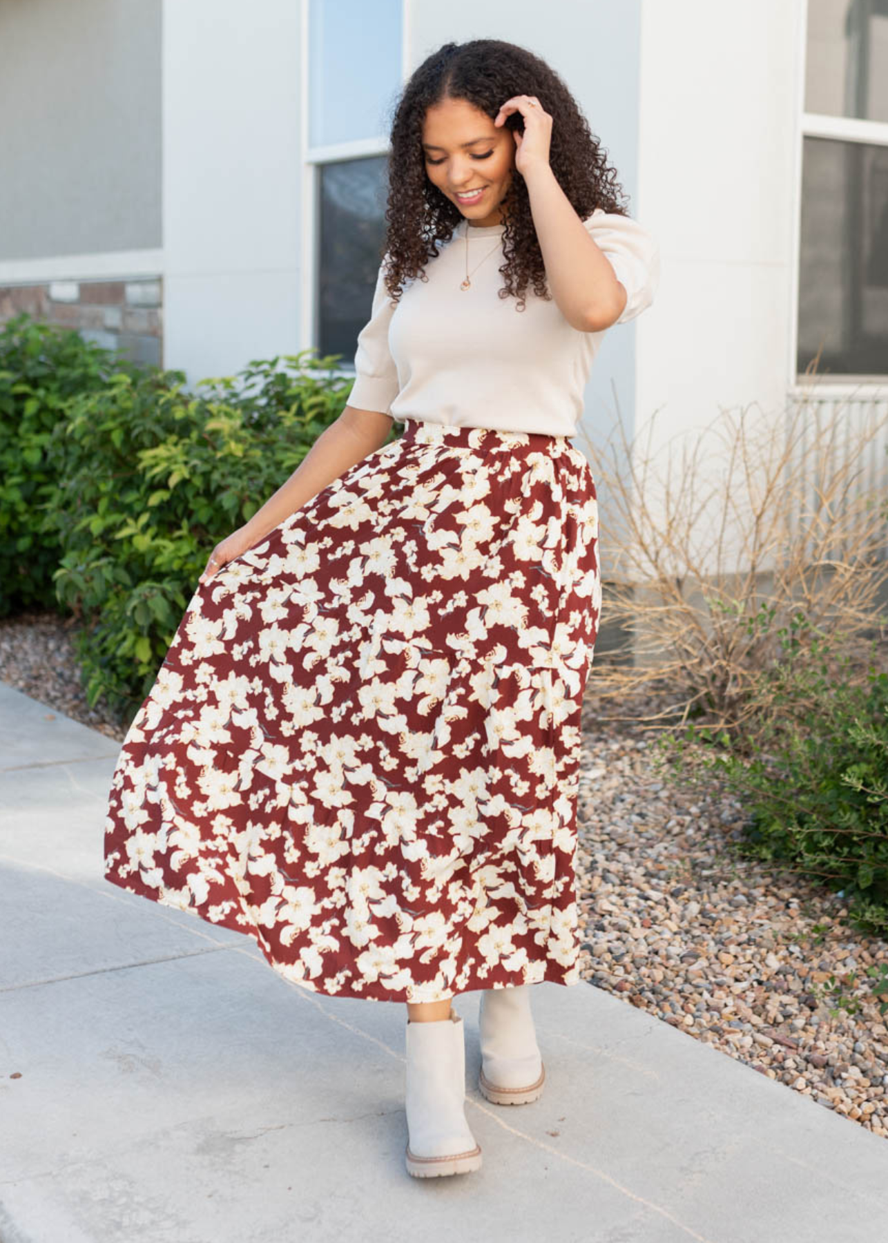 Burgundy multi floral skirt