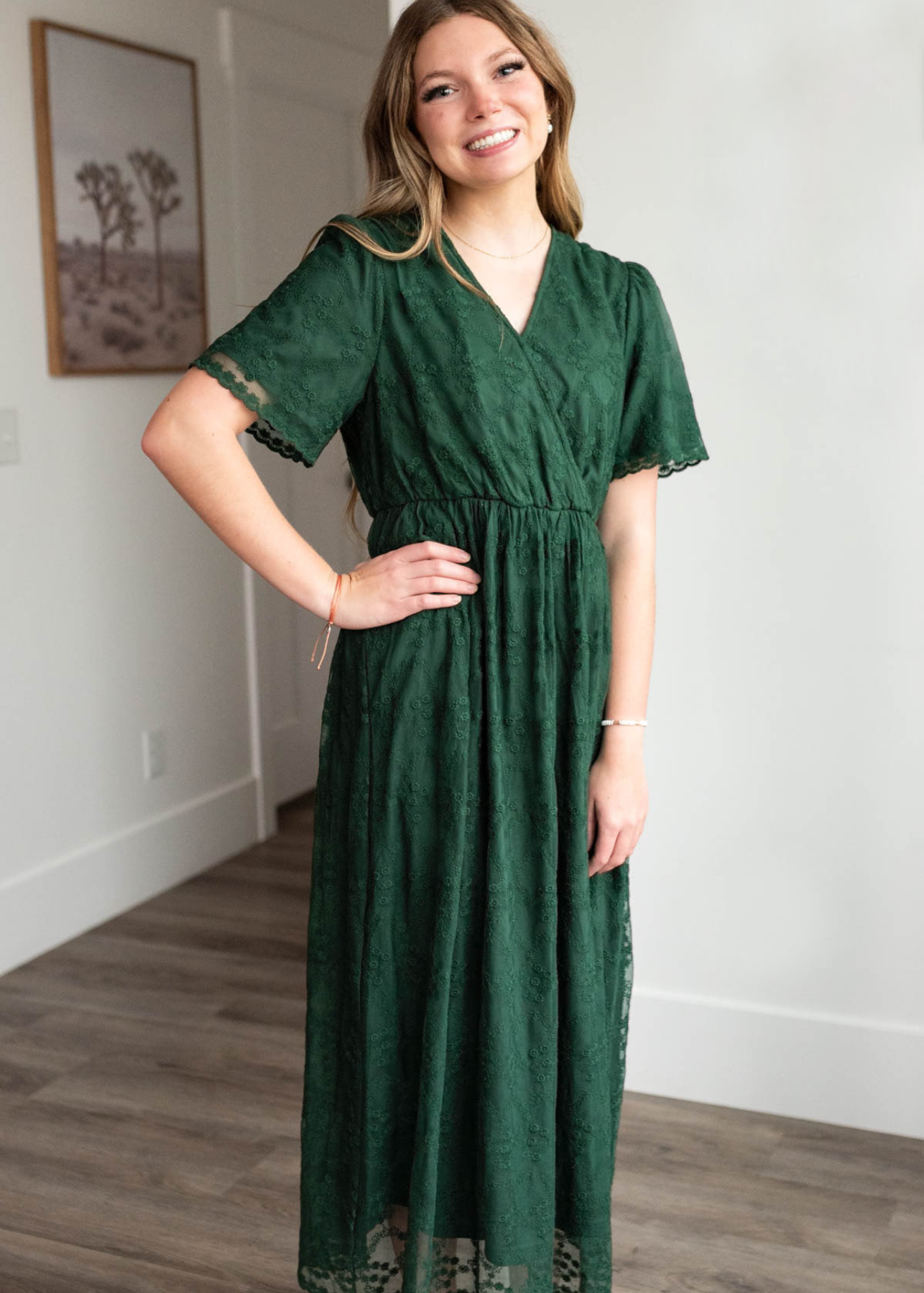 Hunter green lace floral dress