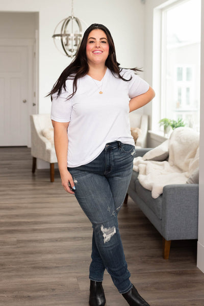 White v neck puff sleeve top with short sleeves