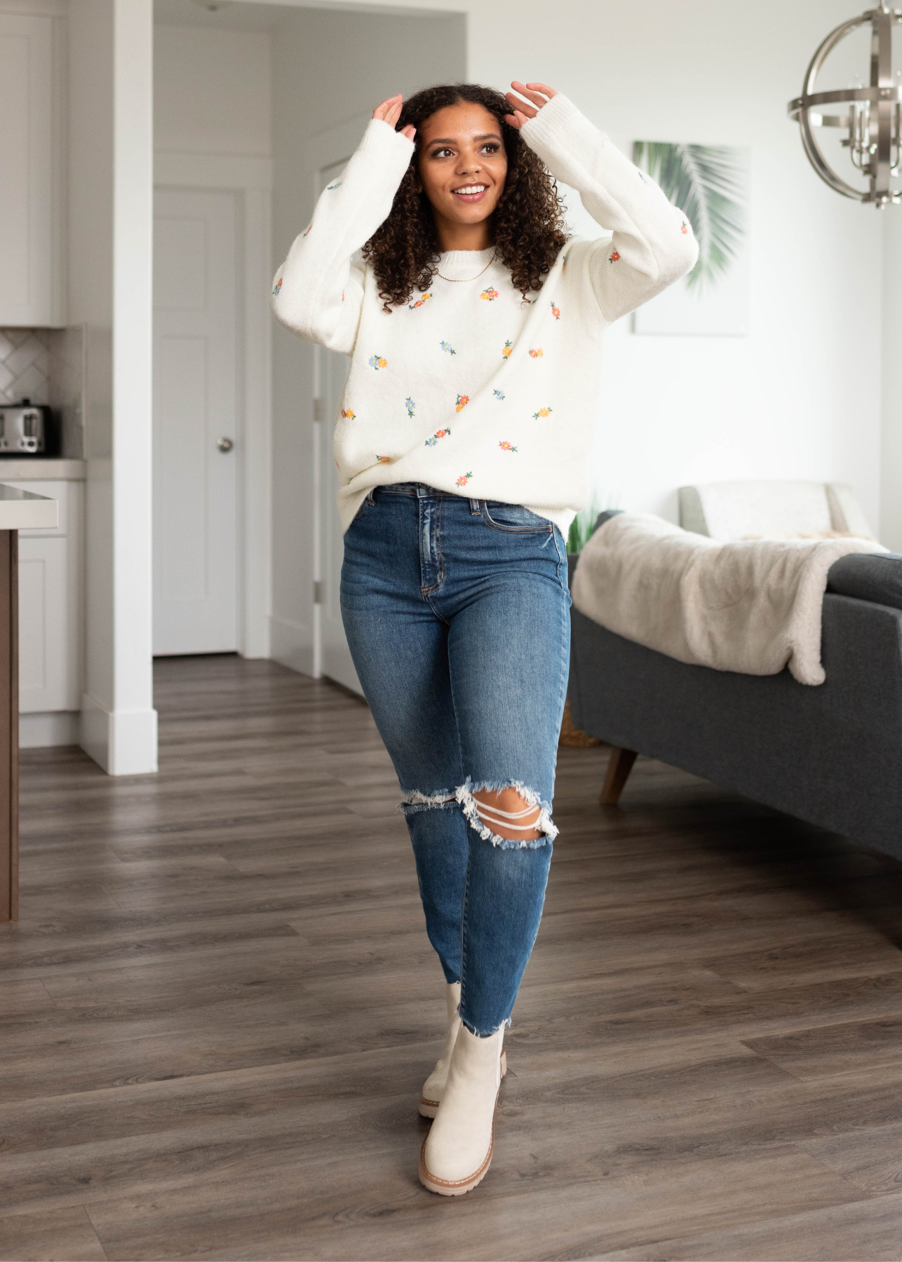 Kali Ivory Floral Embroidered Sweater