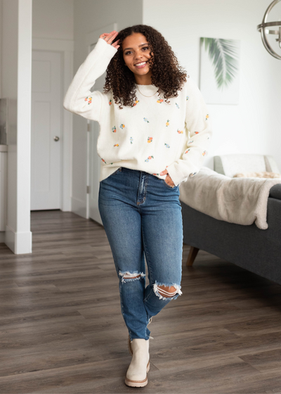 Kali Ivory Floral Embroidered Sweater