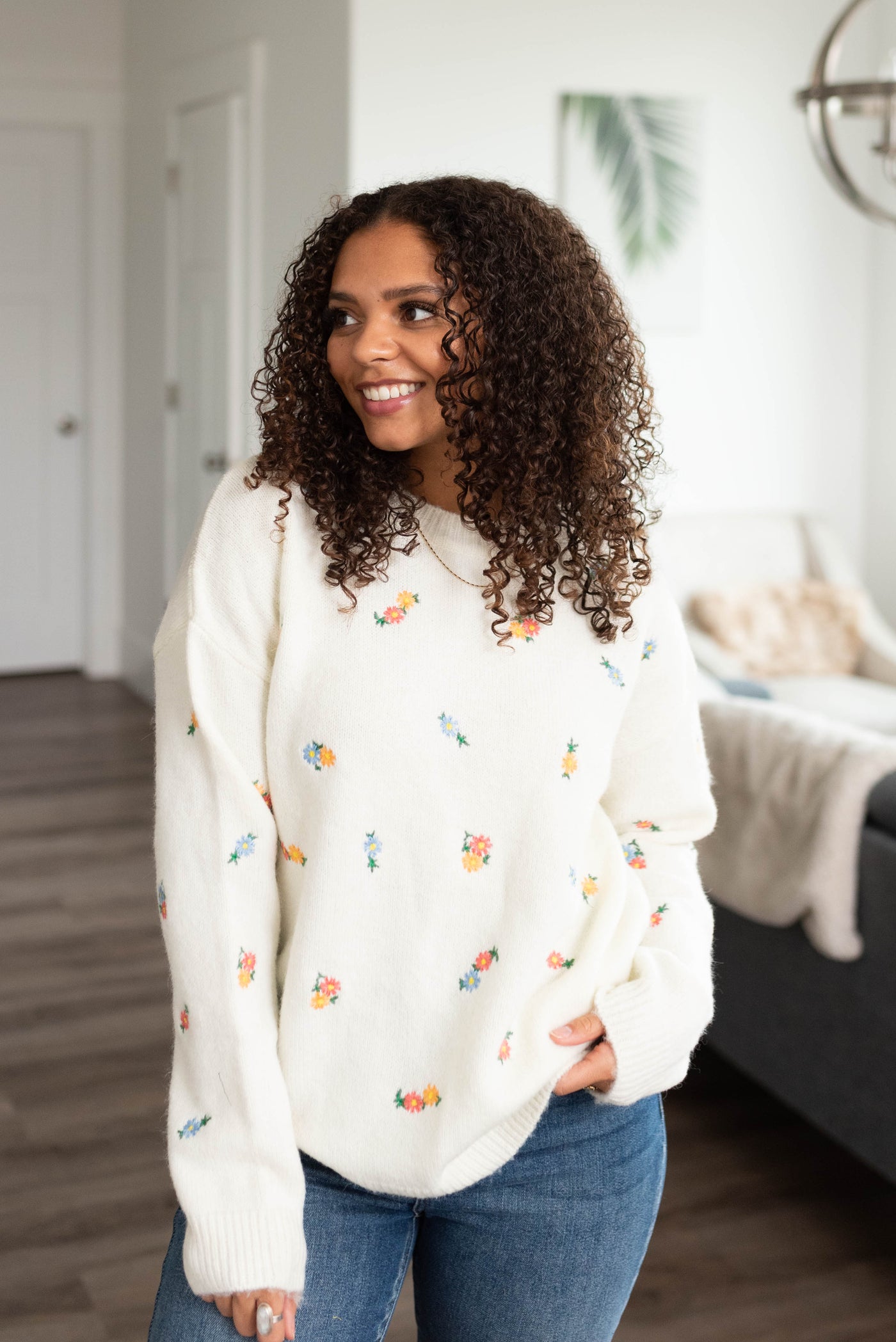 Kali Ivory Floral Embroidered Sweater