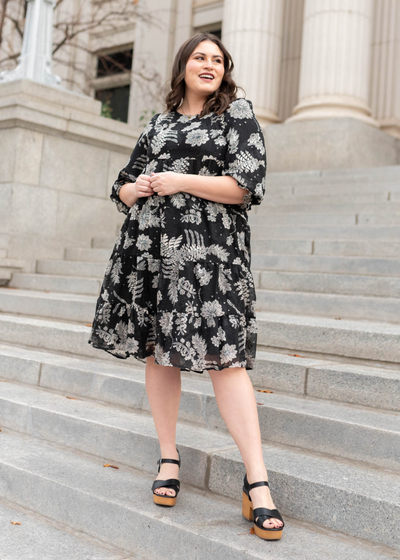 Plus size black floral dress