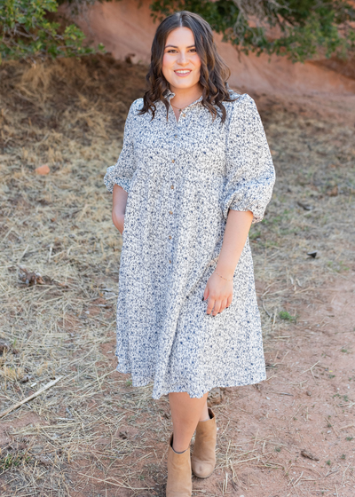 Plus size Blue floral button dress