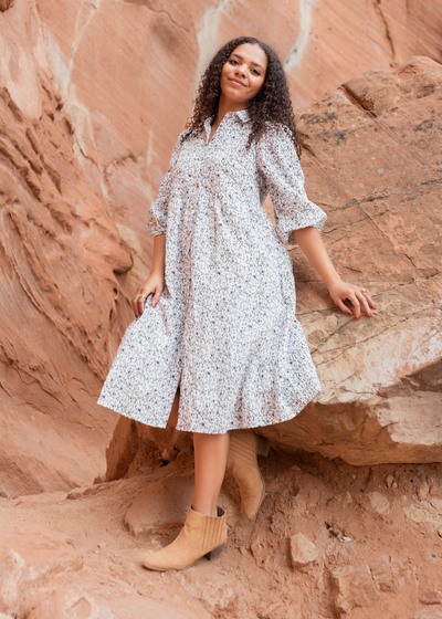 Blue floral button dress