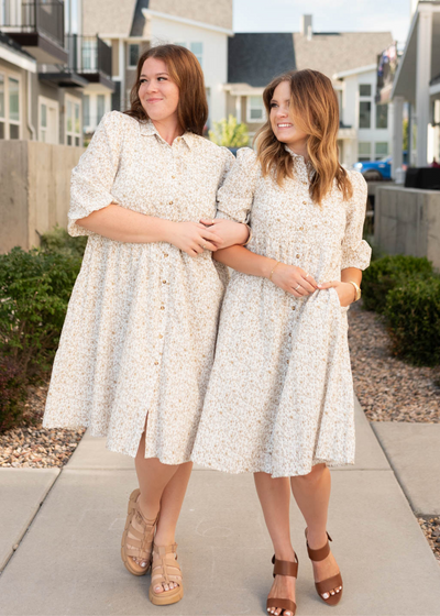 Kamrey Taupe Floral Button Dress