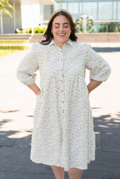 Kamrey Taupe Floral Button Dress