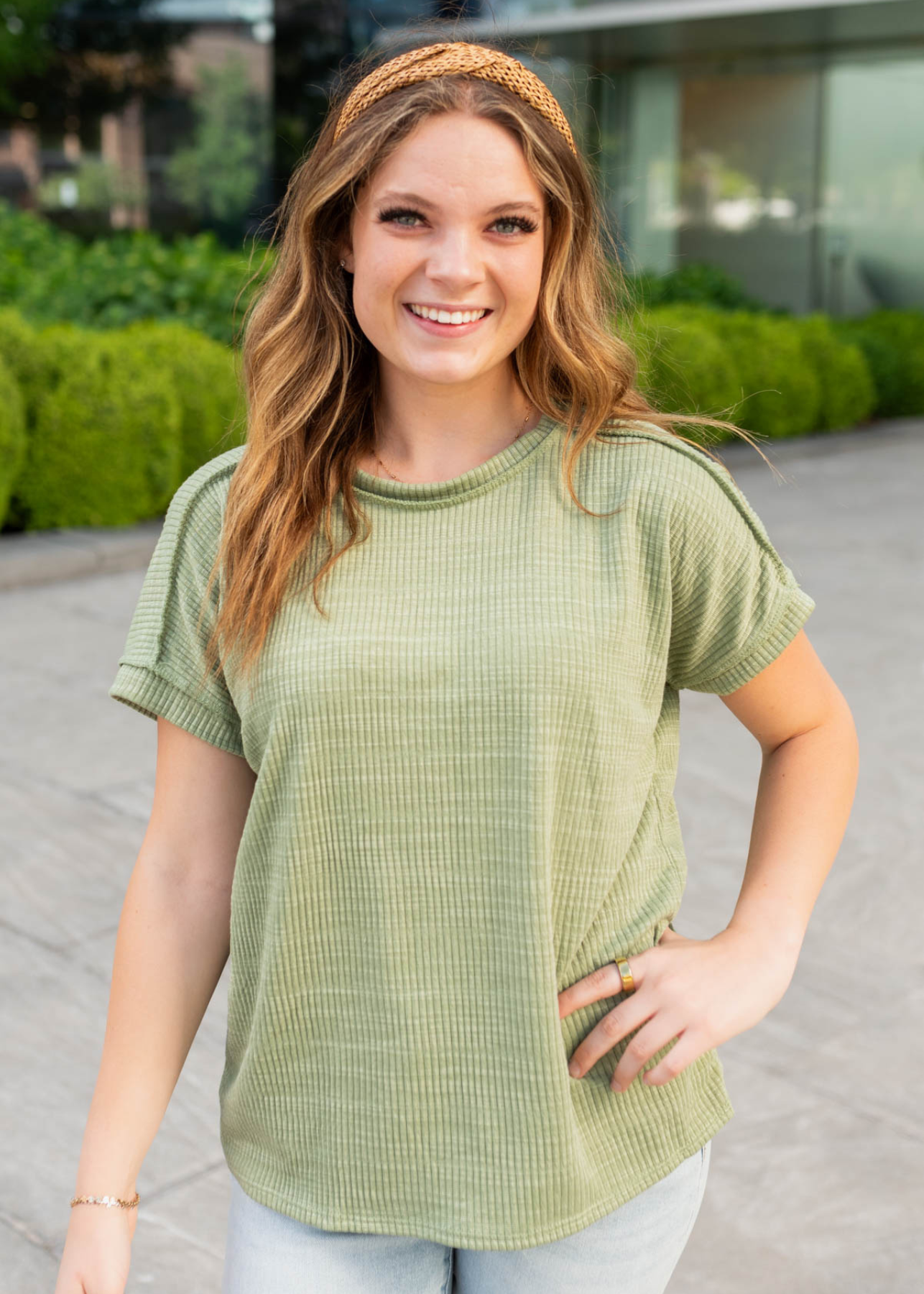 Small olive textured top