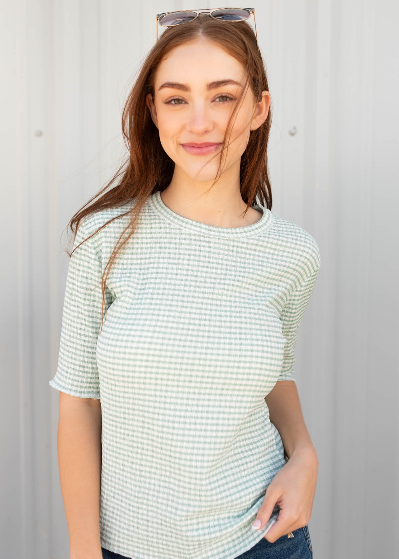 Small sage plaid top