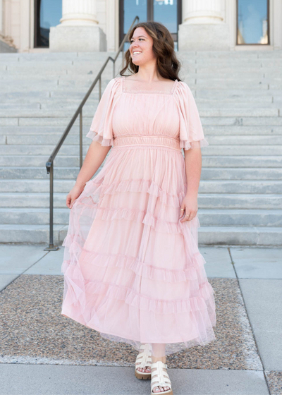 Plus size short sleeve blush maxi dress