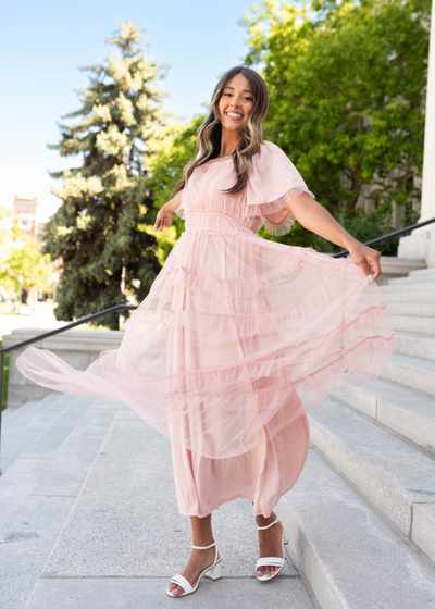 Short sleeve blush maxi dress