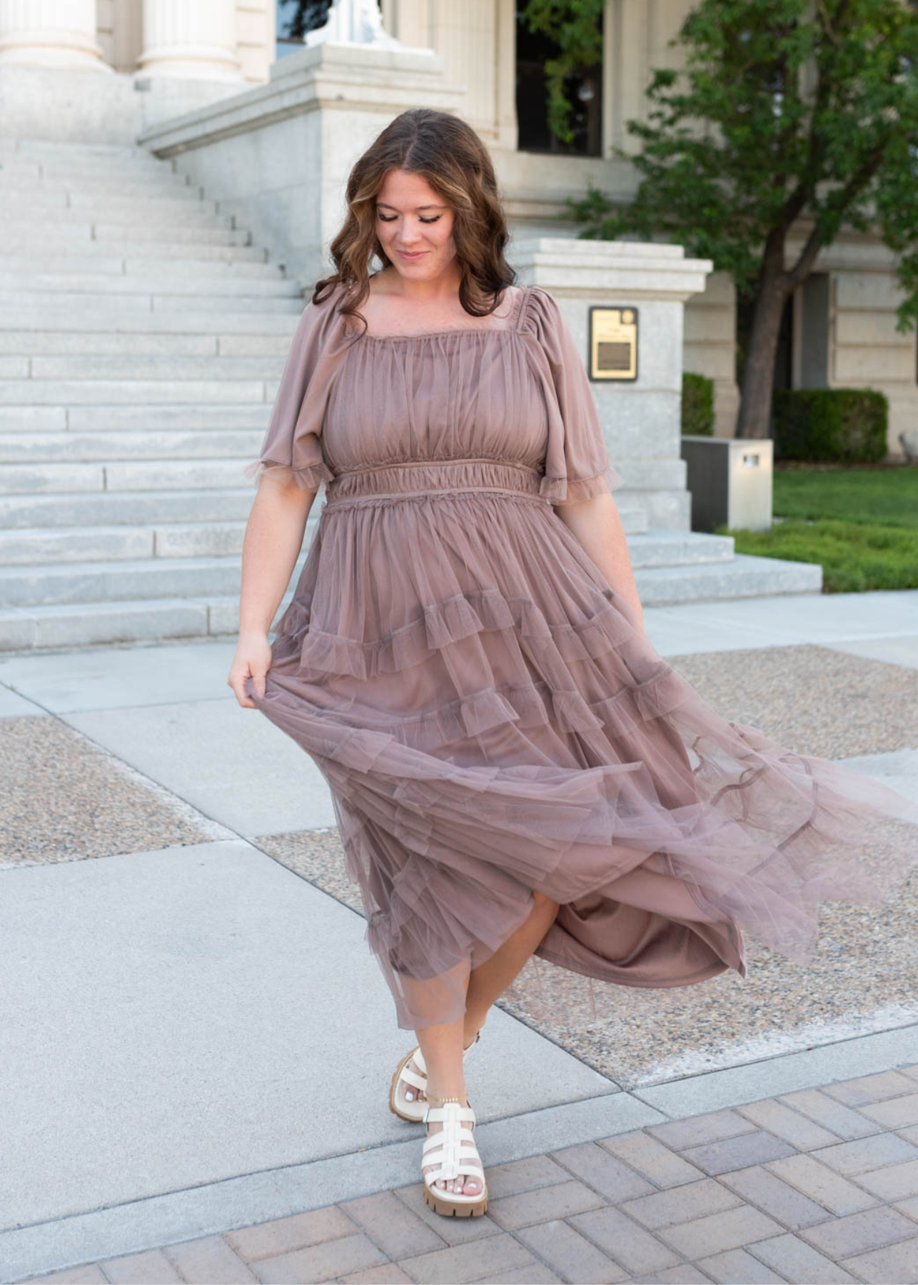 Short sleeve plus size mocha maxi dress