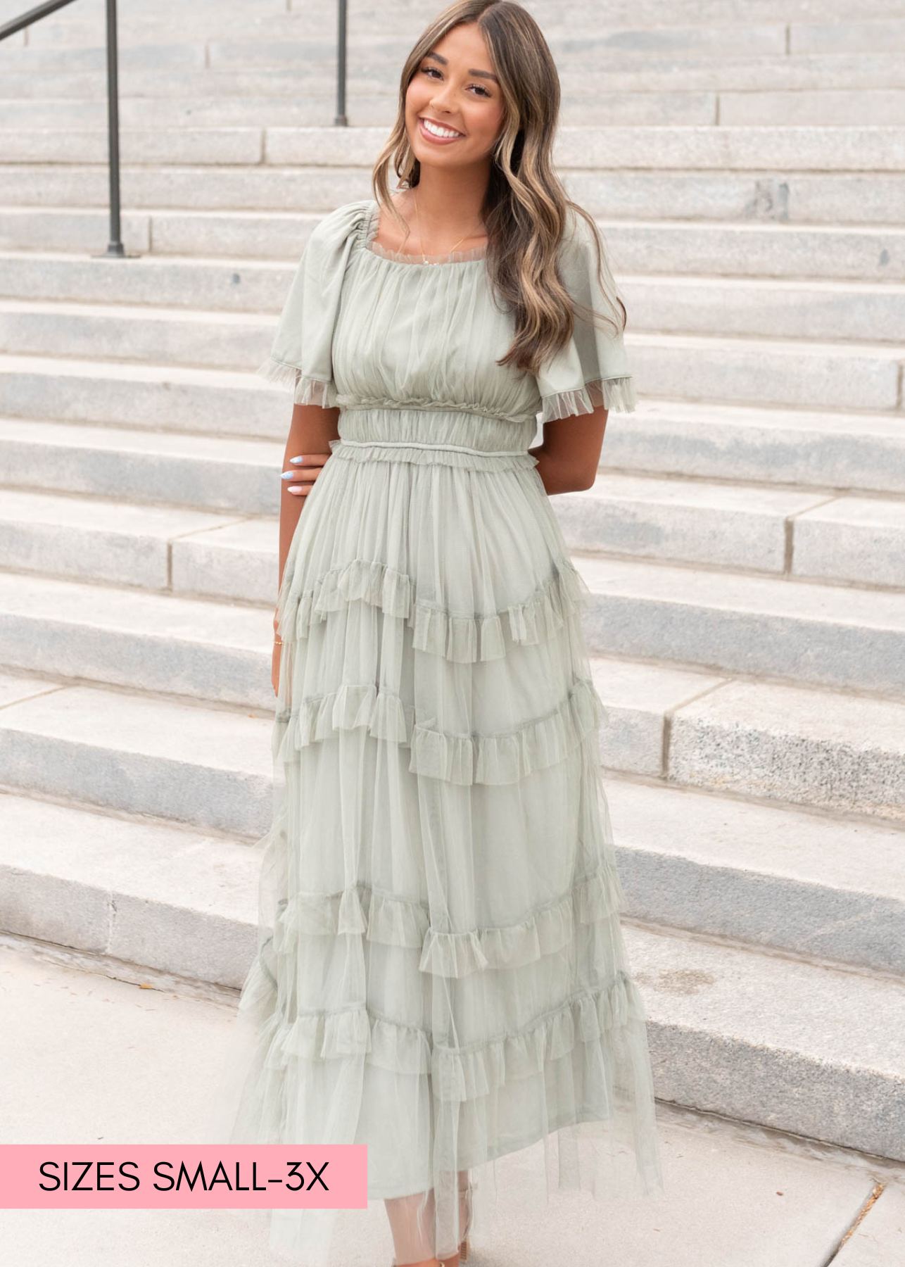 Sage maxi dress with ruffle skirt