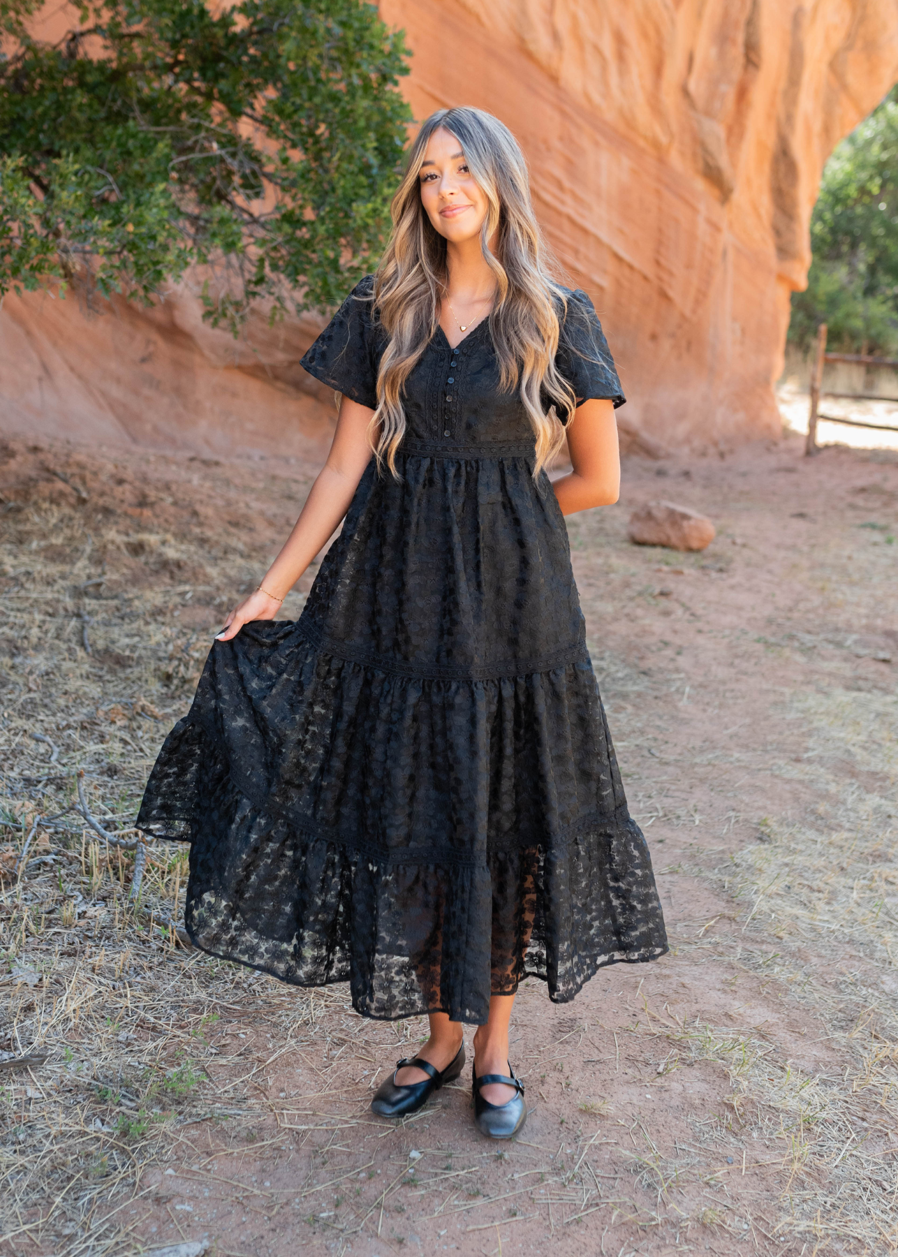 Black floral lace dress