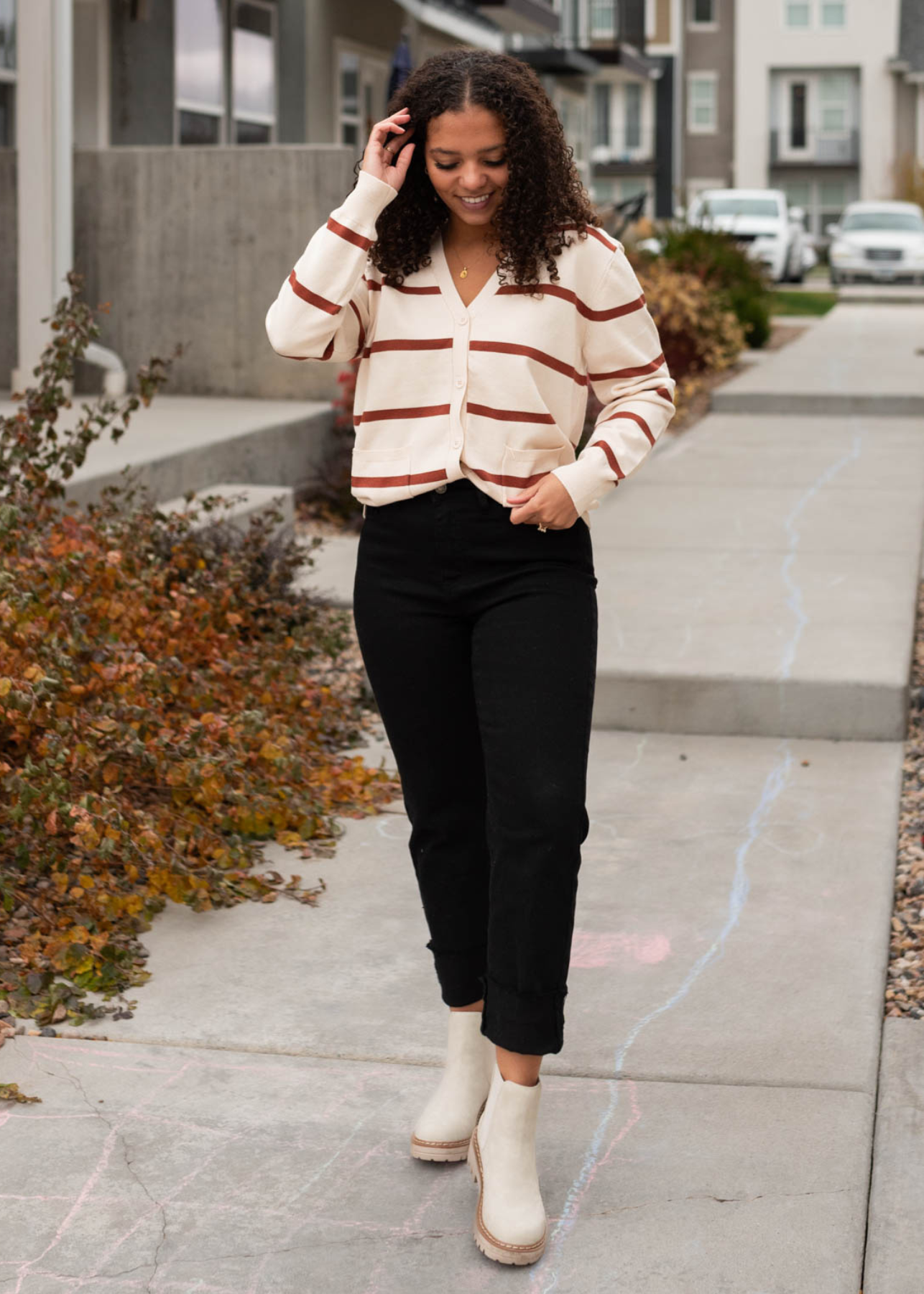 Long sleeve oat stripe cardigan