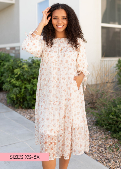 Tiered cream floral dot dress